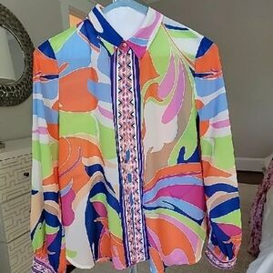 Blue and Pink Long Sleeve Button Down Shirt